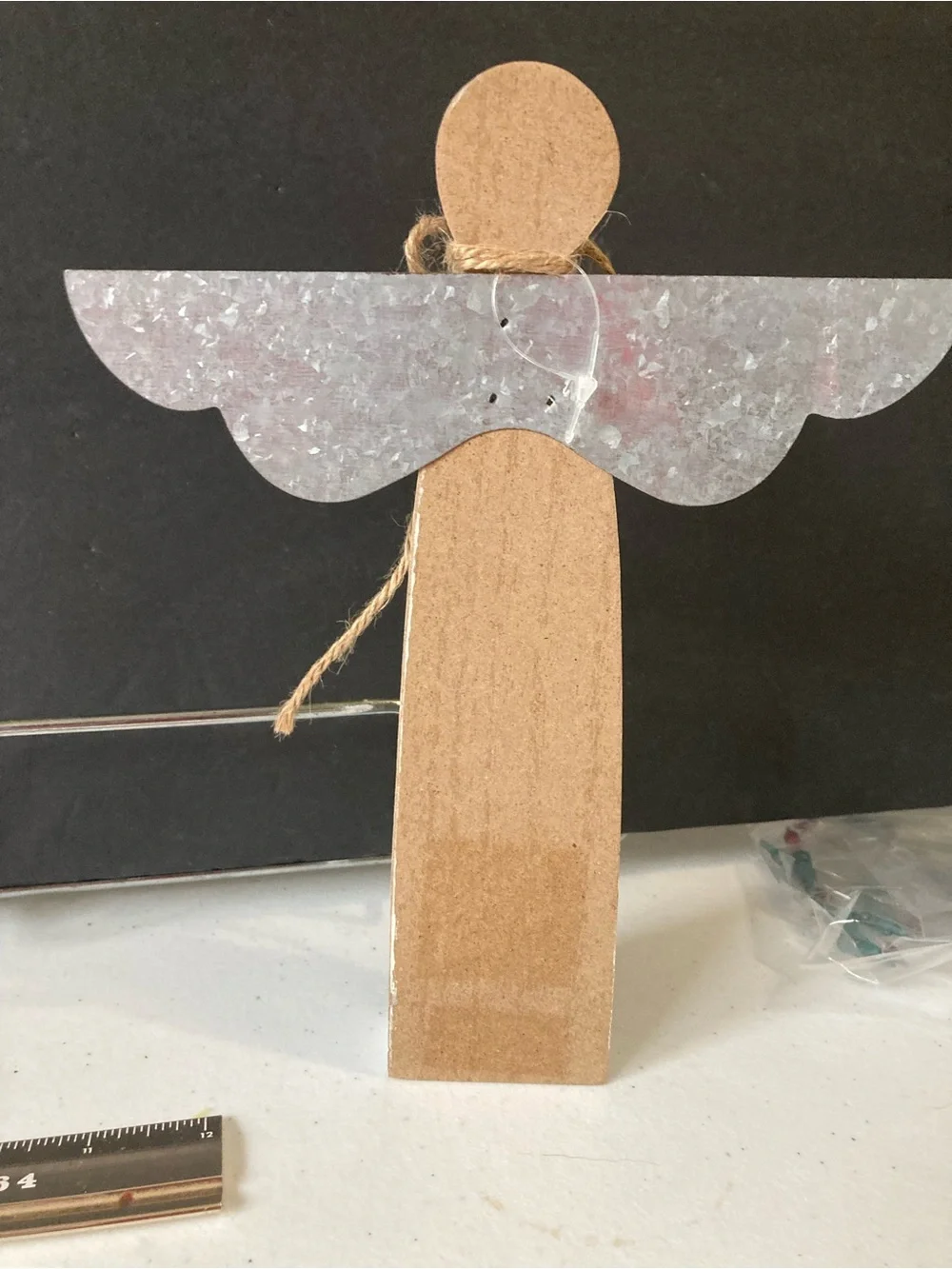Rustic White Wooden Angel Decor with Button Accent